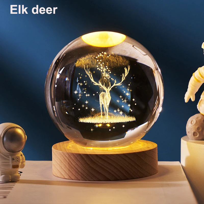 3D LED Kristallkugel – Sonnensystem & Astronaut Design, 6 cm Glaskugel Deko für Zuhause