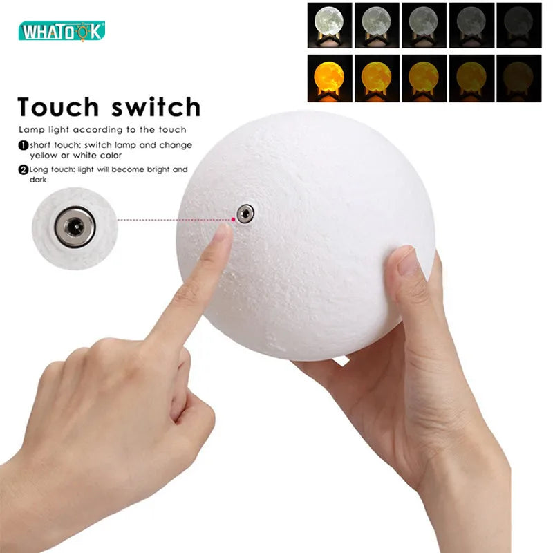 3D LED Mondlampe mit Farbwechsel – Wiederaufladbares Touch-Nachtlich